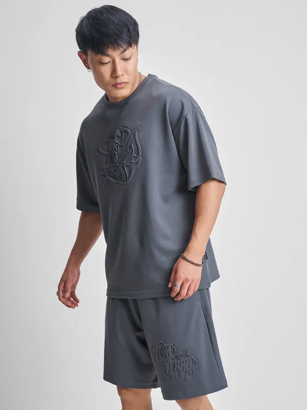 WB By Highlander Men Grey Tom And Jerry T-Shirt With Shorts Co-Ords
