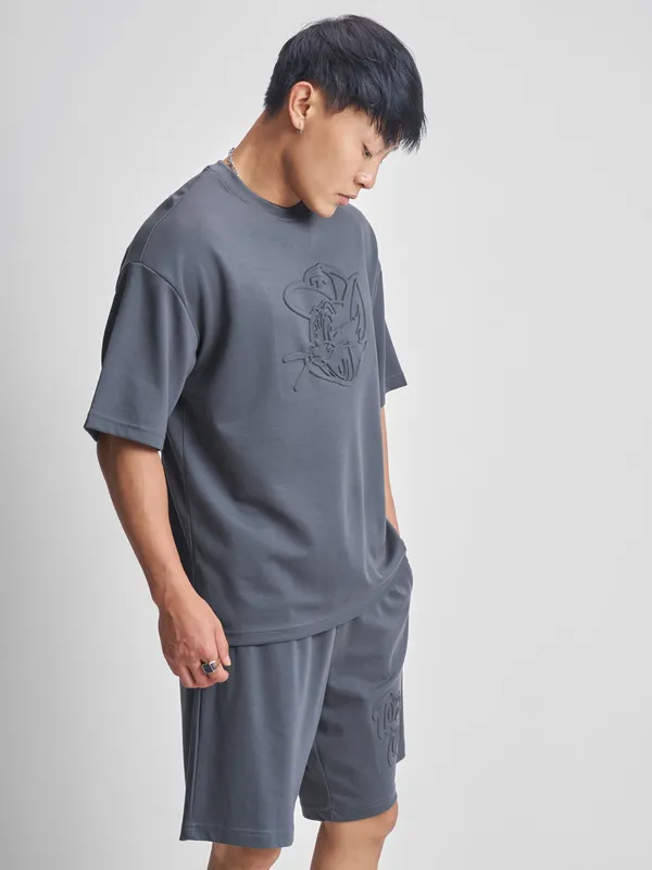 WB By Highlander Men Grey Tom And Jerry T-Shirt With Shorts Co-Ords
