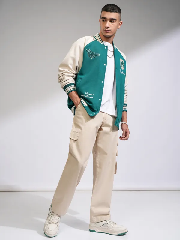 WB By Highlander Men Green Harry Potter Printed Varsity Jacket