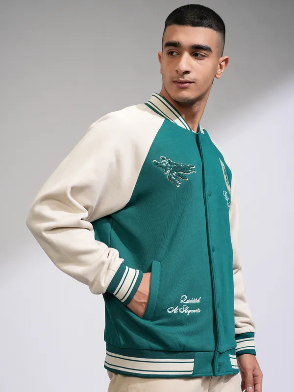 WB By Highlander Men Green Harry Potter Printed Varsity Jacket