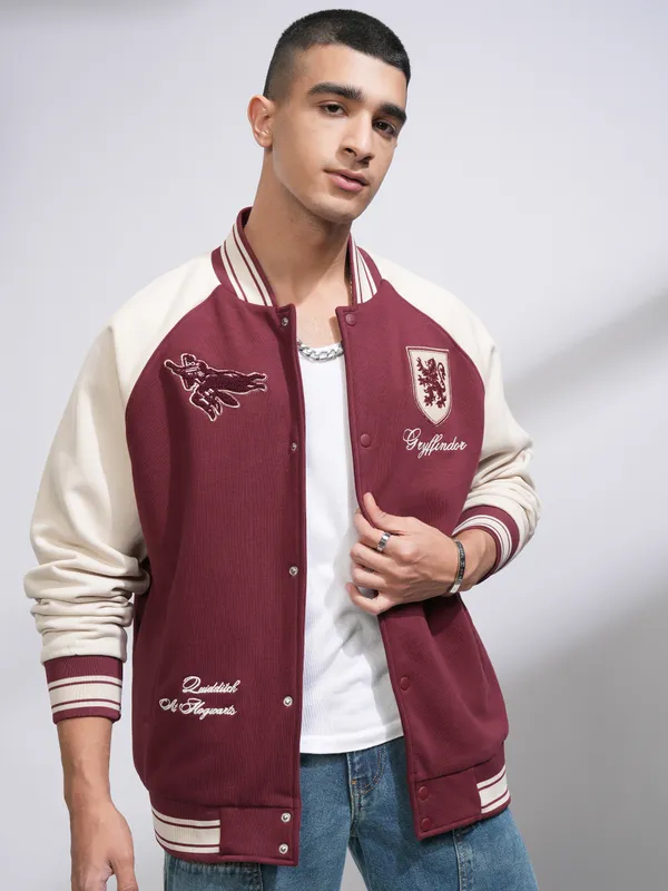 WB By Highlander Men Maroon Harry Potter Printed Varsity Jacket