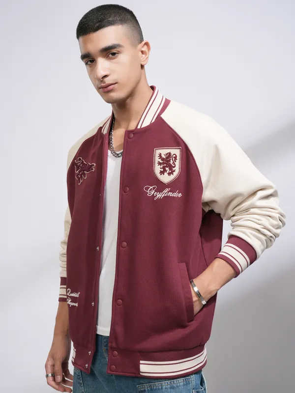 WB By Highlander Men Maroon Harry Potter Printed Varsity Jacket