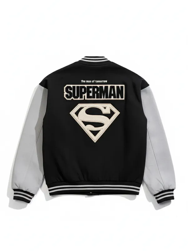 DC By Highlander Men Black Superman Printed Varsity Jacket