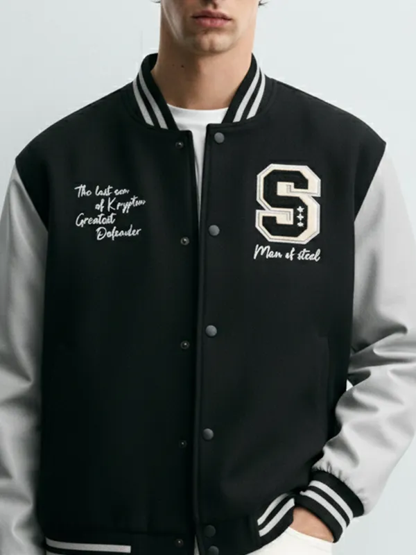 DC By Highlander Men Black Superman Printed Varsity Jacket