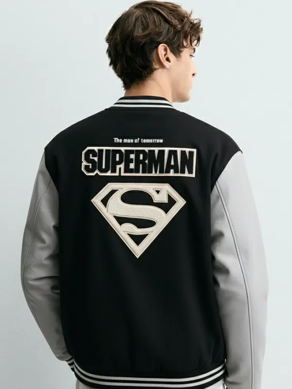 DC By Highlander Men Black Superman Printed Varsity Jacket