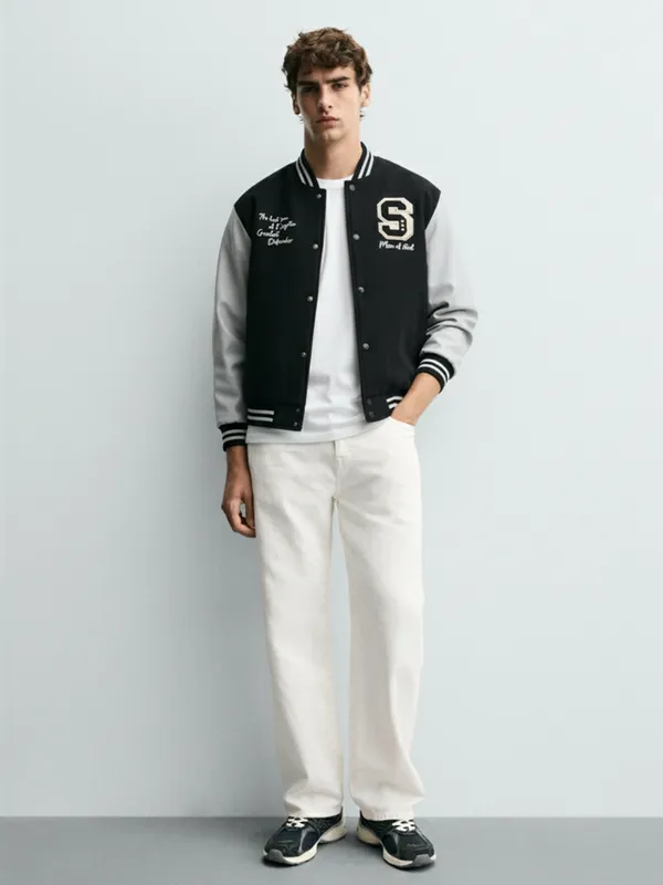 DC By Highlander Men Black Superman Printed Varsity Jacket