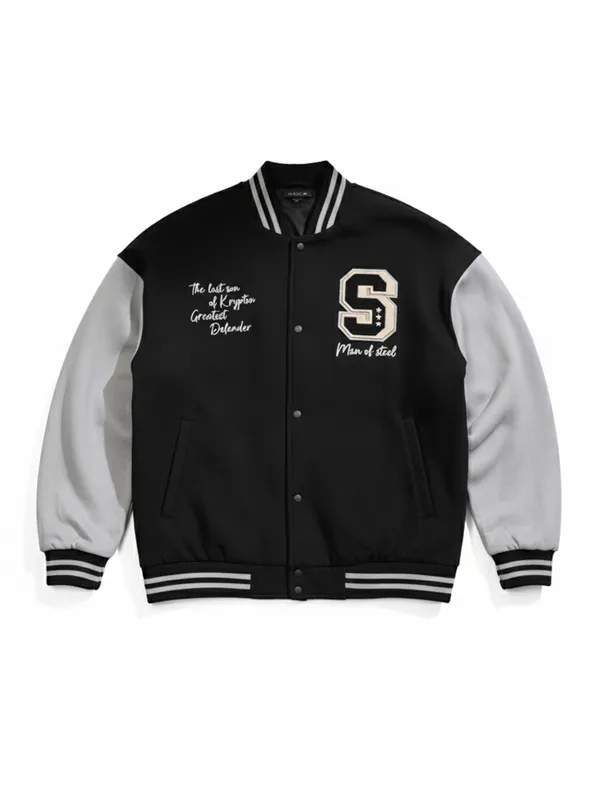 DC By Highlander Men Black Superman Printed Varsity Jacket