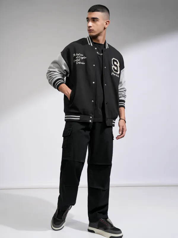 DC By Highlander Men Black Superman Printed Varsity Jacket