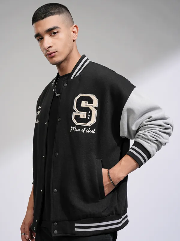 DC By Highlander Men Black Superman Printed Varsity Jacket