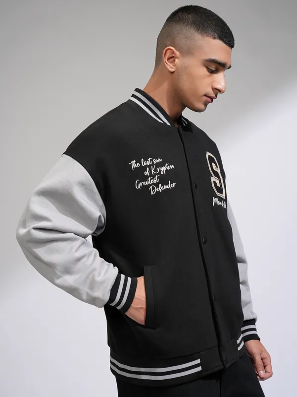 DC By Highlander Men Black Superman Printed Varsity Jacket