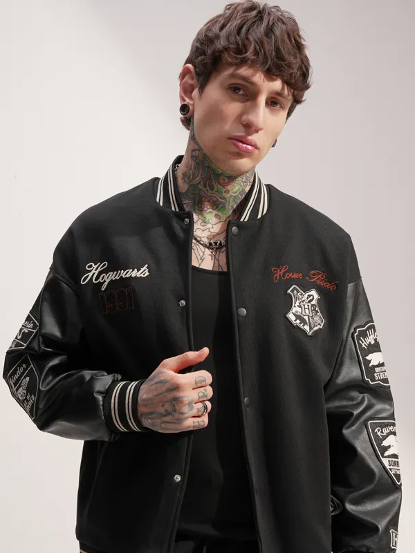 WB By Highlander Men Black Harry Potter Printed Varsity Jacket