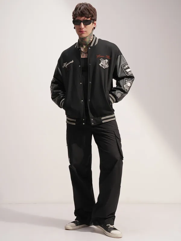 WB By Highlander Men Black Harry Potter Printed Varsity Jacket