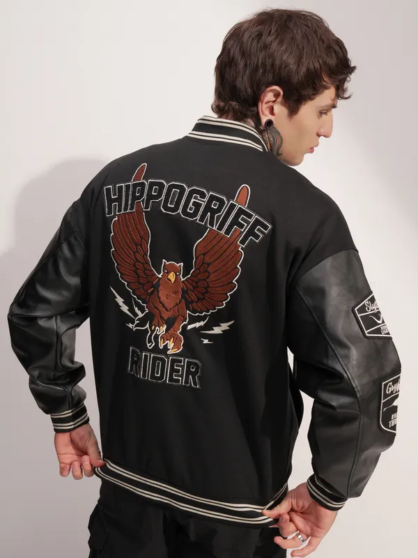 WB By Highlander Men Black Harry Potter Printed Varsity Jacket