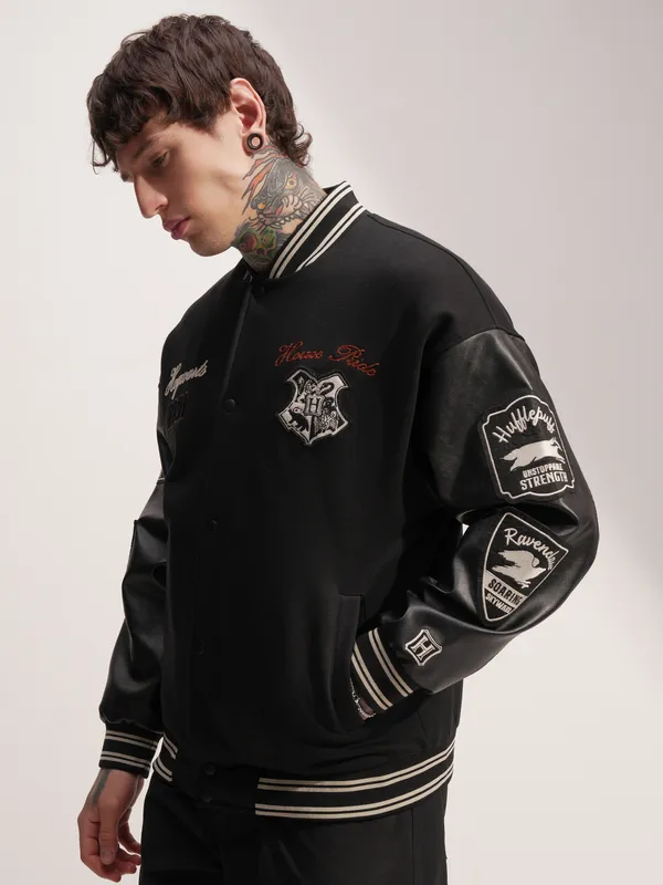 WB By Highlander Men Black Harry Potter Printed Varsity Jacket