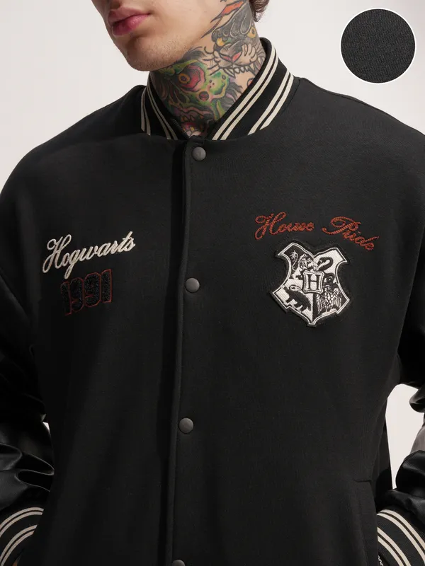 WB By Highlander Men Black Harry Potter Printed Varsity Jacket
