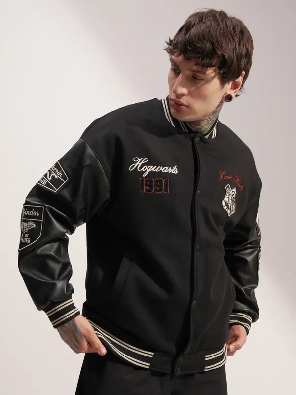WB By Highlander Men Black Harry Potter Printed Varsity Jacket
