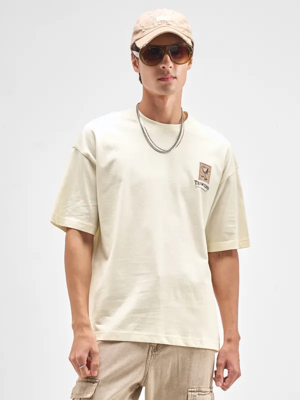 WB By Highlander Men Beige Harry Potter Applique Round Neck Applique T-Shirt