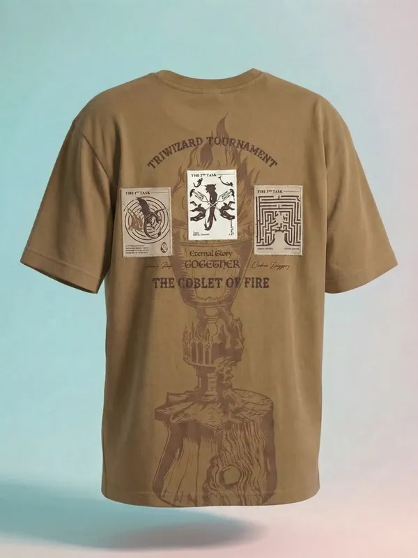 WB By Highlander Men Harry Potter Brown Applique Round Neck T-Shirt