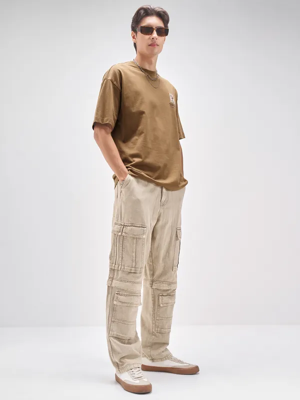 WB By Highlander Men Harry Potter Brown Applique Round Neck T-Shirt