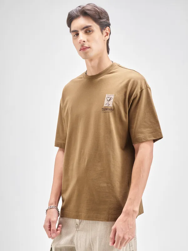 WB By Highlander Men Harry Potter Brown Applique Round Neck T-Shirt