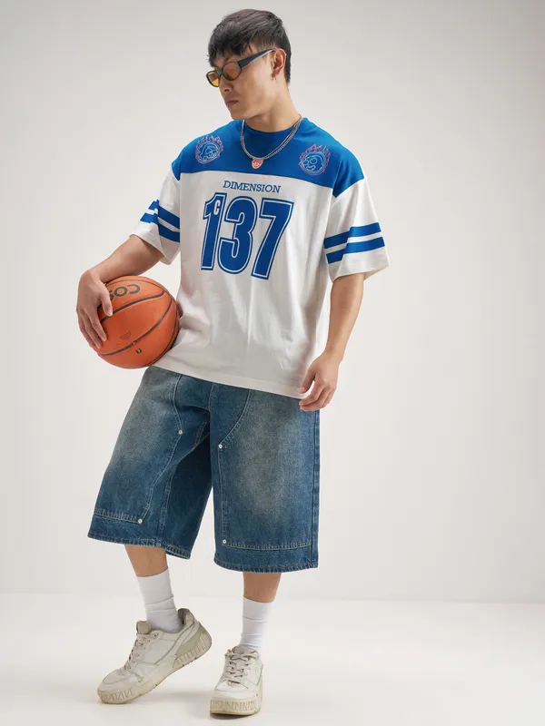 WB By Highlander Men White Rick Morty Printed Round Neck Oversized Fit T-Shirt