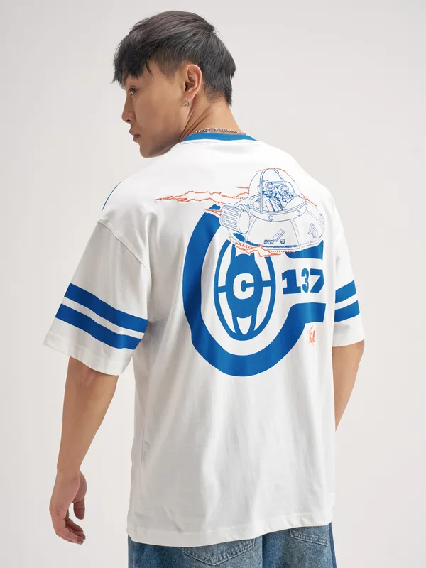 WB By Highlander Men White Rick Morty Printed Round Neck Oversized Fit T-Shirt