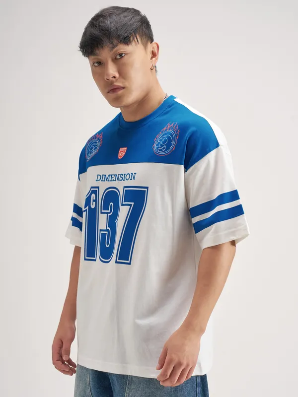 WB By Highlander Men White Rick Morty Printed Round Neck Oversized Fit T-Shirt