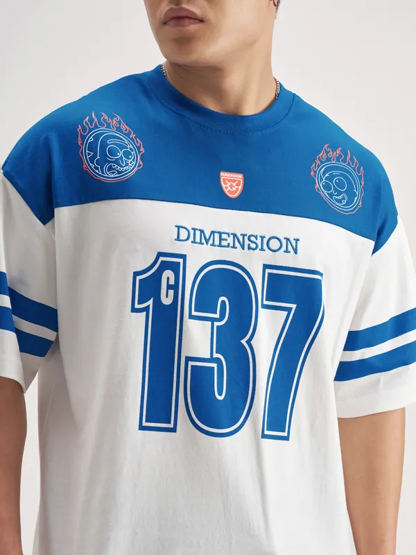 WB By Highlander Men White Rick Morty Printed Round Neck Oversized Fit T-Shirt