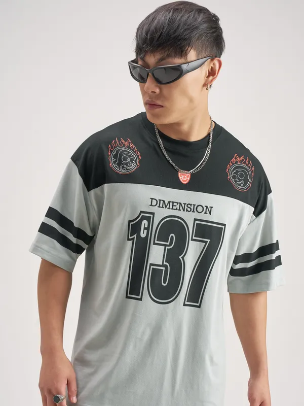 WB By Highlander Men Grey Rick And Morty Printed Round Neck Oversized fit T-Shirt