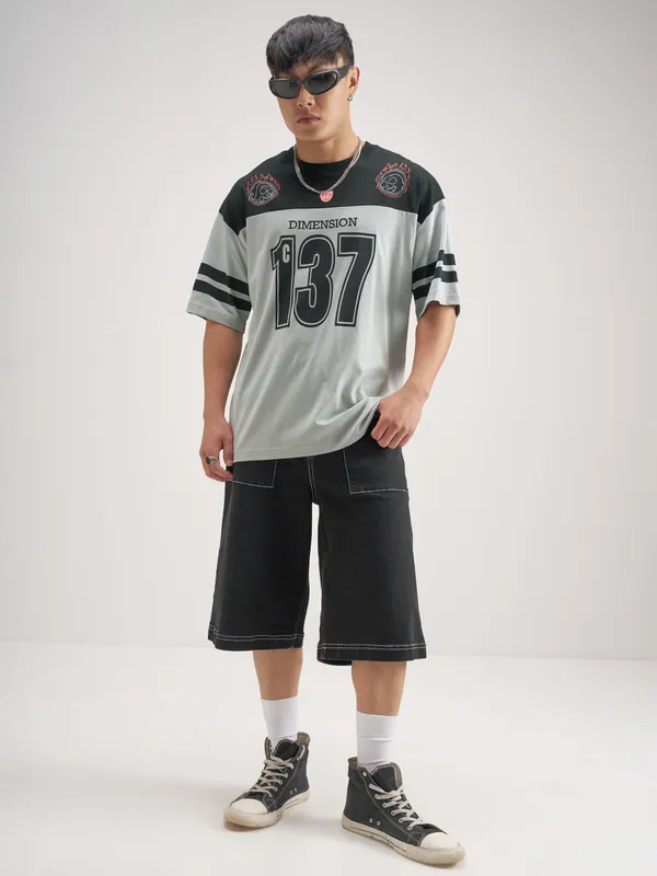 WB By Highlander Men Grey Rick And Morty Printed Round Neck Oversized fit T-Shirt