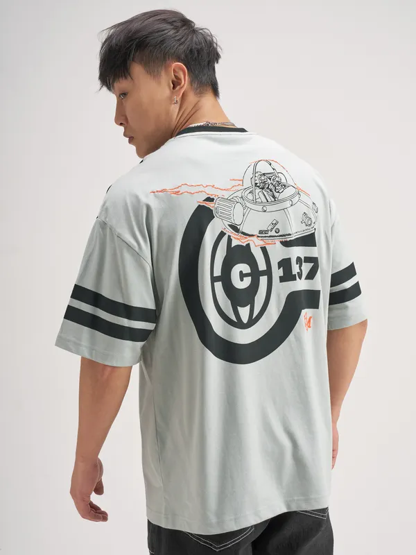 WB By Highlander Men Grey Rick And Morty Printed Round Neck Oversized fit T-Shirt