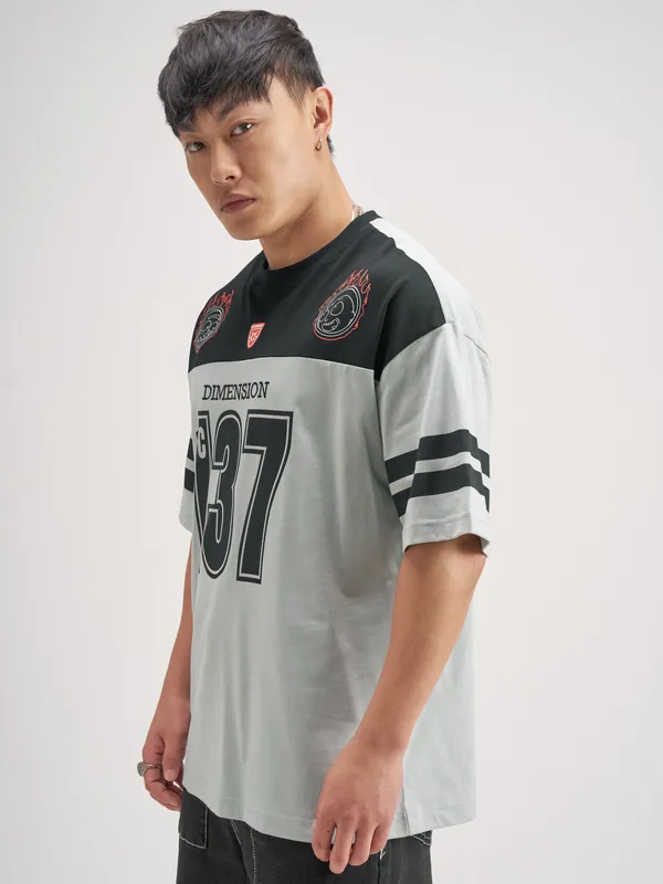 WB By Highlander Men Grey Rick And Morty Printed Round Neck Oversized fit T-Shirt