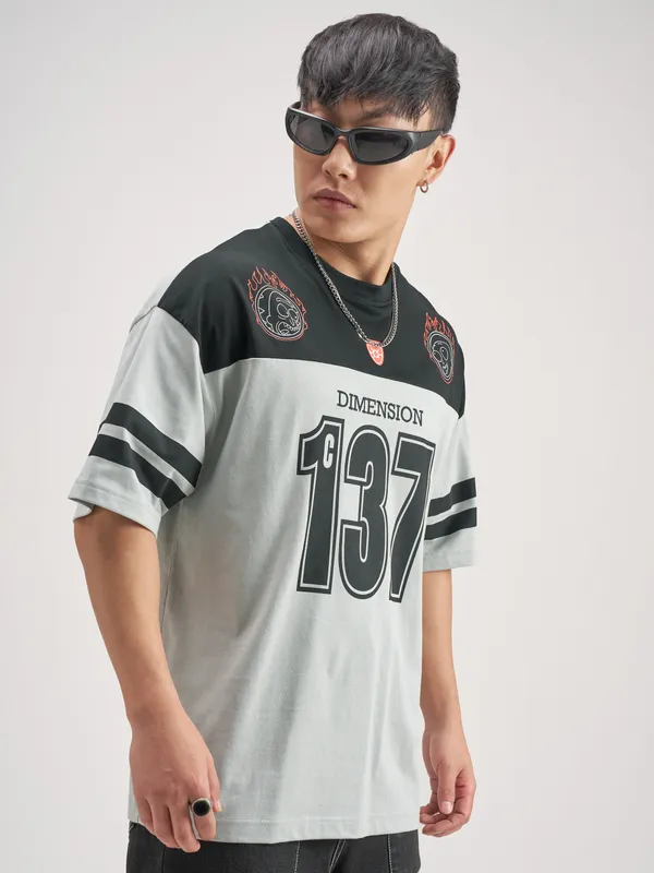 WB By Highlander Men Grey Rick And Morty Printed Round Neck Oversized fit T-Shirt