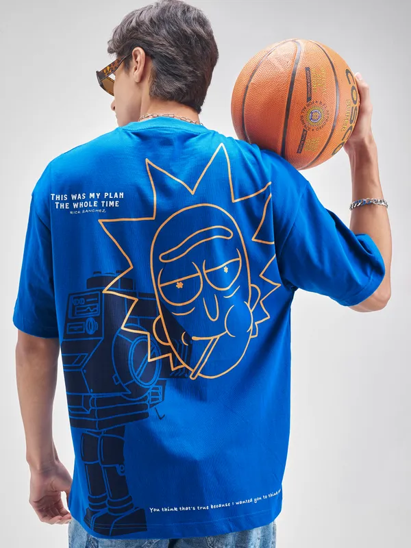 WB By Highlander Men Blue Rick And Morty Printed Round Neck T-Shirt