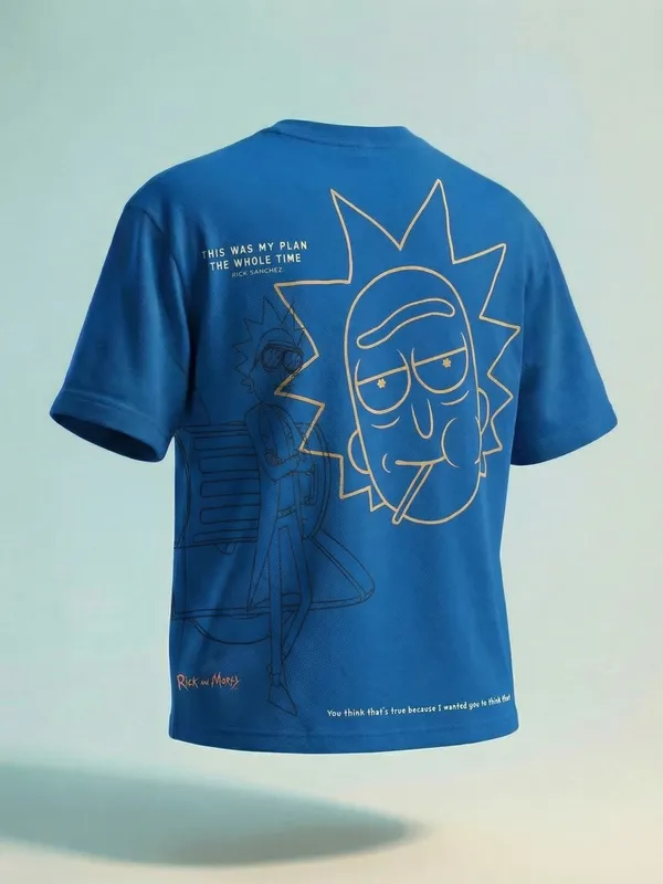 WB By Highlander Men Blue Rick And Morty Printed Round Neck T-Shirt