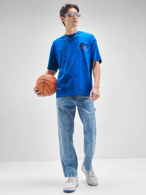 WB By Highlander Men Blue Rick And Morty Printed Round Neck T-Shirt