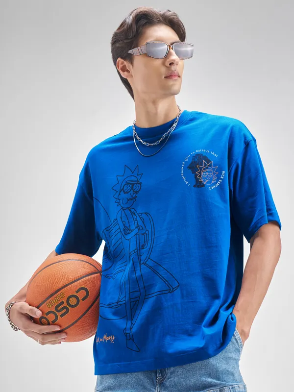 WB By Highlander Men Blue Rick And Morty Printed Round Neck T-Shirt