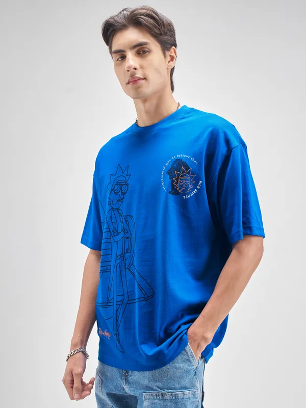 WB By Highlander Men Blue Rick And Morty Printed Round Neck T-Shirt