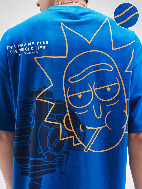 WB By Highlander Men Blue Rick And Morty Printed Round Neck T-Shirt