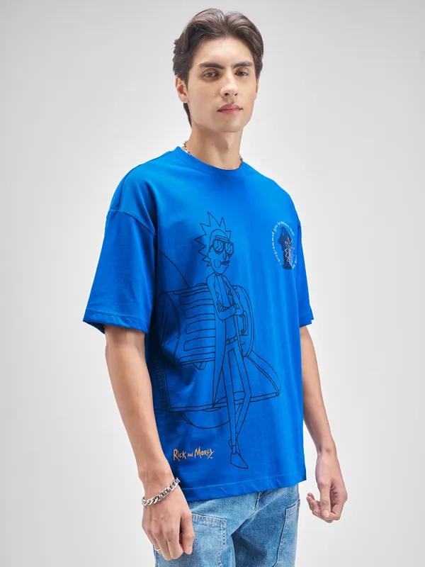 WB By Highlander Men Blue Rick And Morty Printed Round Neck T-Shirt