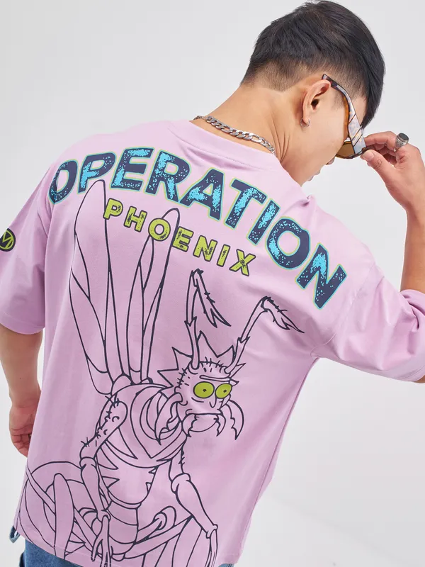 Highlander Men Lavender Rick And Morty Printed Round Neck Oversized Fit T-Shirt