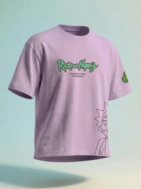 Highlander Men Lavender Rick And Morty Printed Round Neck Oversized Fit T-Shirt