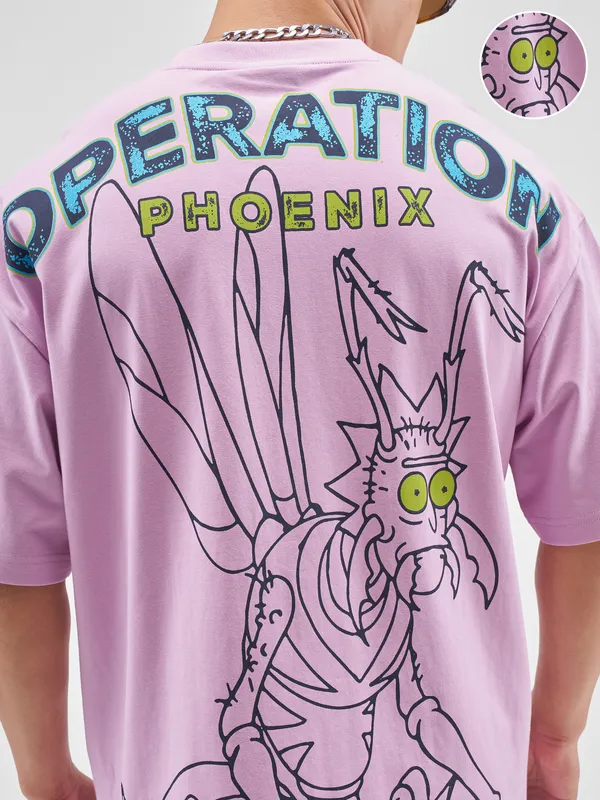 Highlander Men Lavender Rick And Morty Printed Round Neck Oversized Fit T-Shirt