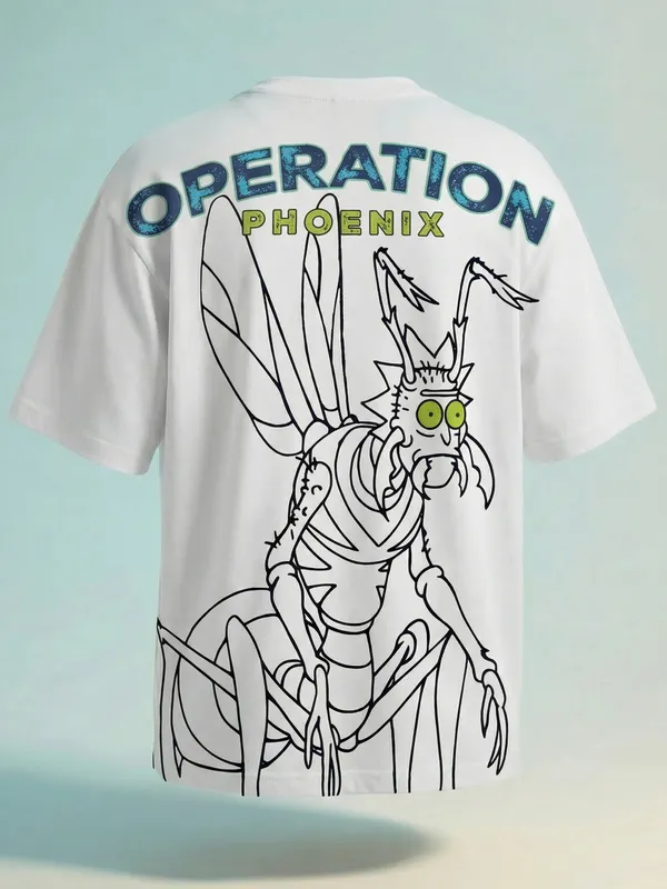 Highlander Men White Rick And Morty Printed Round Neck Oversized Fit T-Shirt