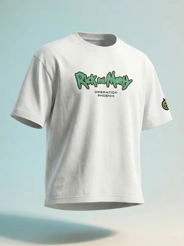 Highlander Men White Rick And Morty Printed Round Neck Oversized Fit T-Shirt