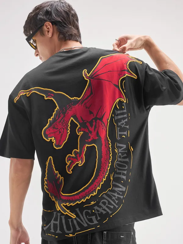 WB By Highlander Men Black Harry Potter Printed Round Neck T-Shirt