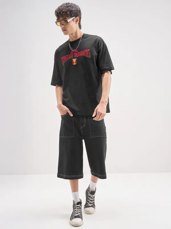 WB By Highlander Men Black Harry Potter Printed Round Neck T-Shirt