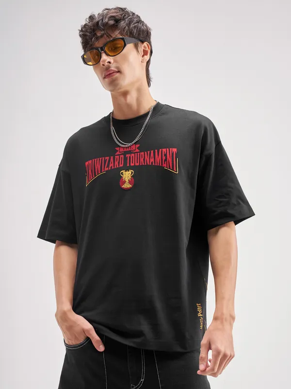 WB By Highlander Men Black Harry Potter Printed Round Neck T-Shirt