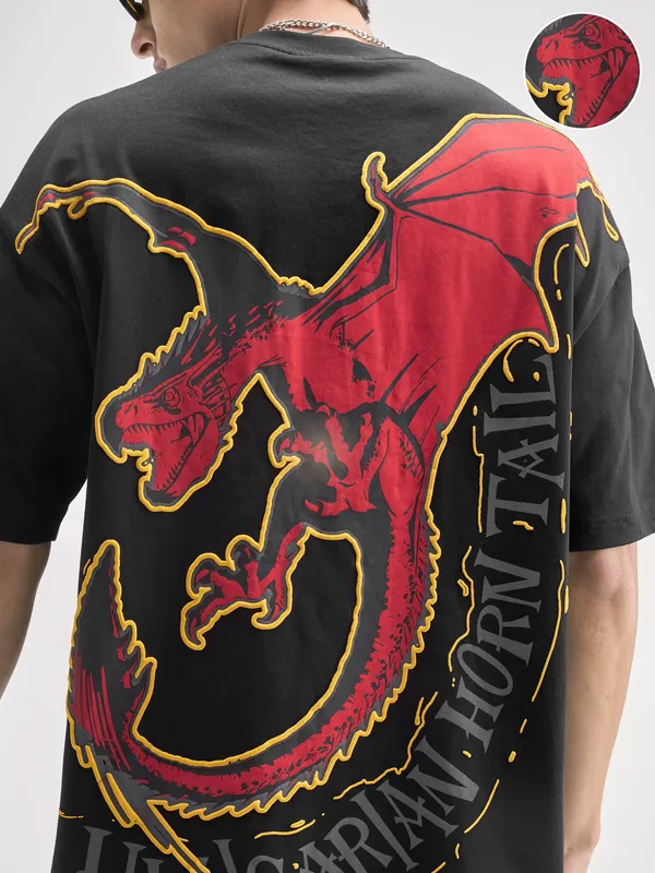 WB By Highlander Men Black Harry Potter Printed Round Neck T-Shirt