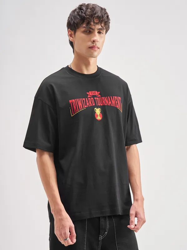 WB By Highlander Men Black Harry Potter Printed Round Neck T-Shirt